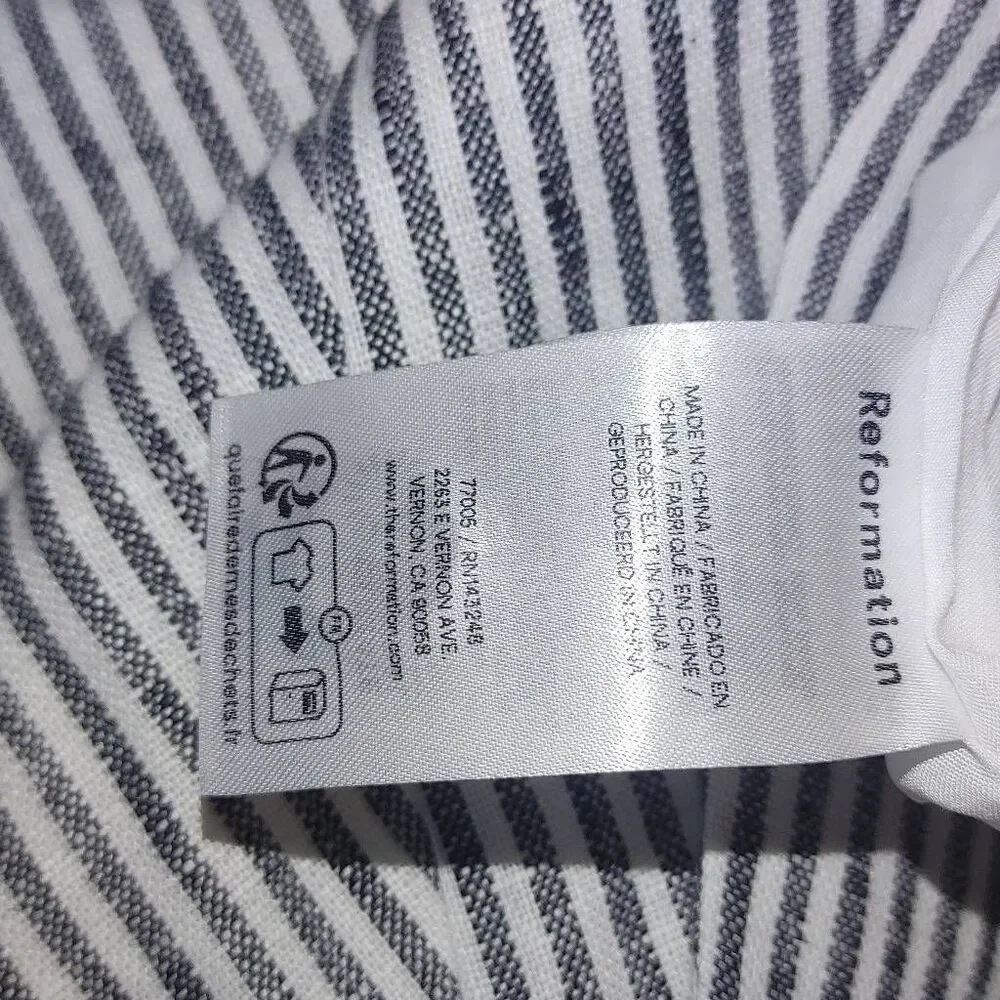 Reformation Women's Striped Sleeveless Leila Linen Romper Blue White Sz 10